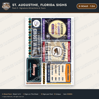 Alpine Railworks 31288G G Scale St. Augustine FL Signs - Attractions