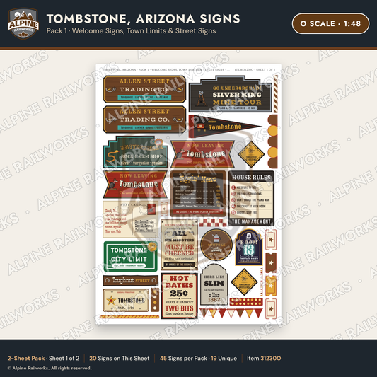 Alpine Railworks 31230O O Scale Tombstone AZ Signs - Welcome Signs