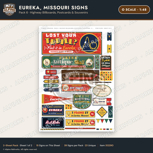 Alpine Railworks 31229O O Scale Eureka MO Signs - Billboards