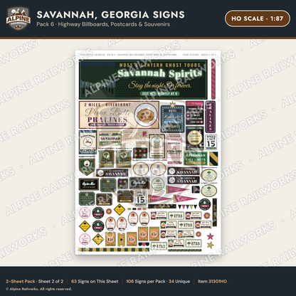 Alpine Railworks 31301HO HO Scale Savannah GA Signs - Billboards