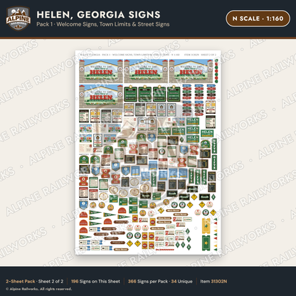 Alpine Railworks 31302N N Scale Helen GA Signs - Welcome Signs