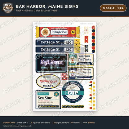 Alpine Railworks 31335G G Scale Bar Harbor ME Signs - Diners & Cafes
