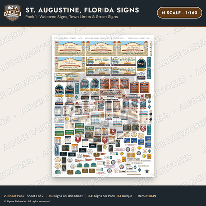 Alpine Railworks 31284N N Scale St. Augustine FL Signs - Welcome Signs