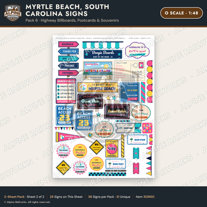 Alpine Railworks 31295O O Scale Myrtle Beach SC Signs - Billboards
