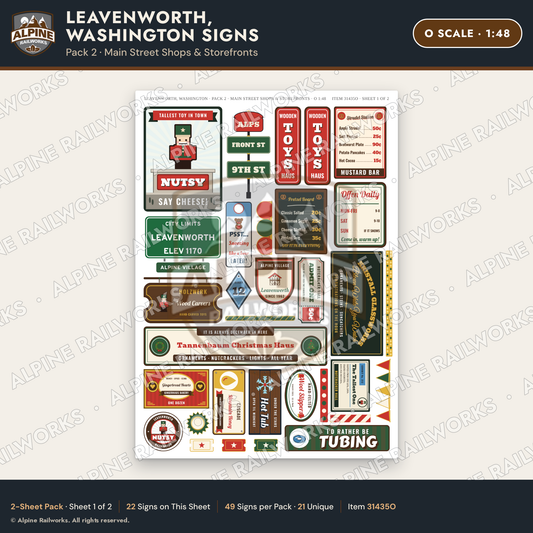 Alpine Railworks 31435O O Scale Leavenworth WA Signs - Shops
