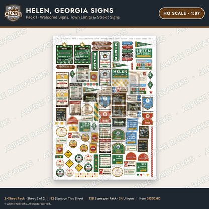 Alpine Railworks 31302HO HO Scale Helen GA Signs - Welcome Signs