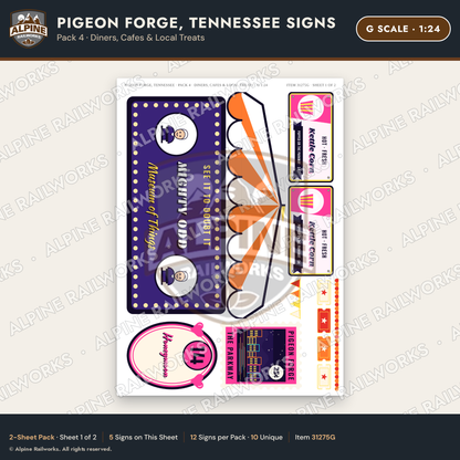 Alpine Railworks 31275G G Scale Pigeon Forge TN Signs - Diners & Cafes