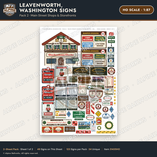 Alpine Railworks 31435HO HO Scale Leavenworth WA Signs - Shops