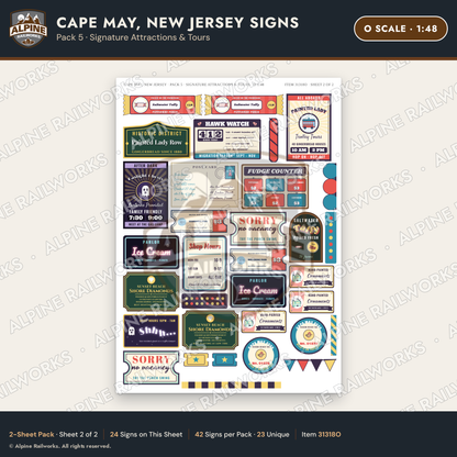 Alpine Railworks 31318O O Scale Cape May NJ Signs - Attractions