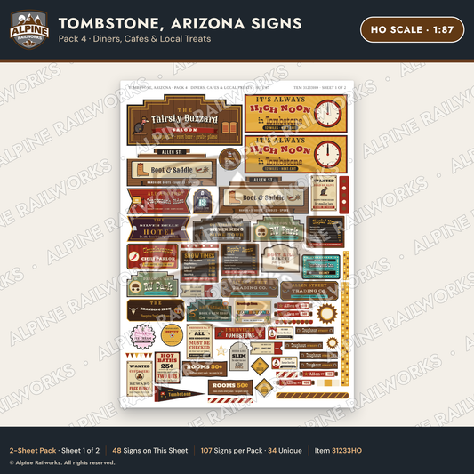 Alpine Railworks 31233HO HO Scale Tombstone AZ Signs - Diners & Cafes