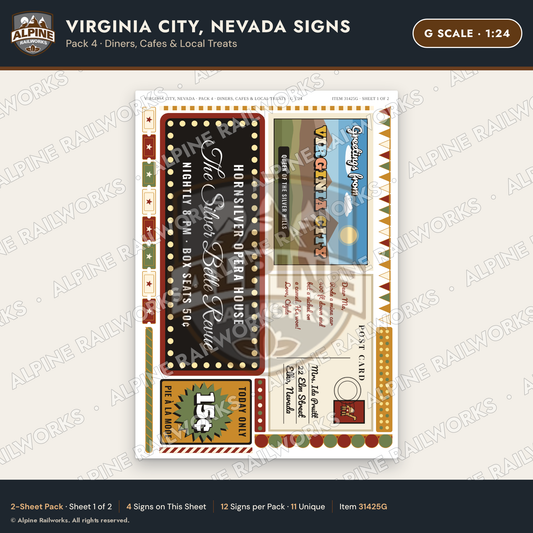 Alpine Railworks 31425G G Scale Virginia City NV Signs - Diners