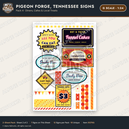 Alpine Railworks 31275G G Scale Pigeon Forge TN Signs - Diners & Cafes