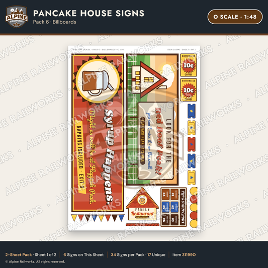 Alpine Railworks 31199O O Scale Pancake House Signs - Billboards