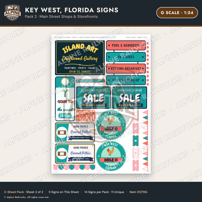 Alpine Railworks 31279G G Scale Key West FL Signs - Main Street Shops