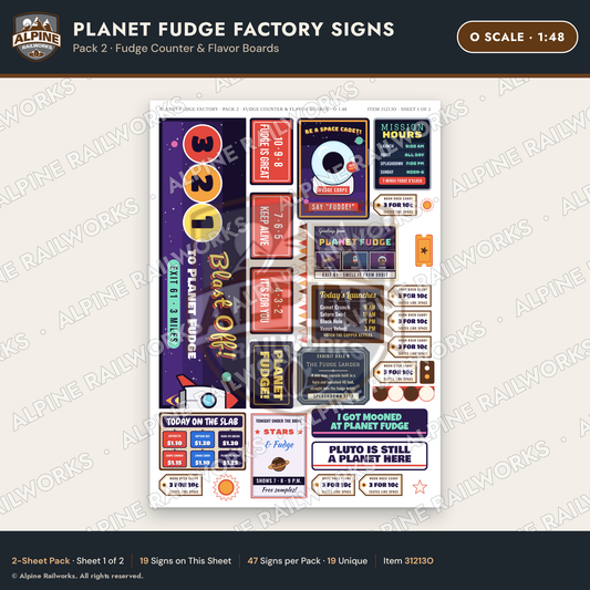 Alpine Railworks 31213O O Scale Fudge Factory Signs - Fudge Counter