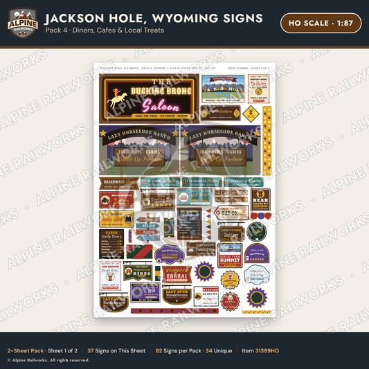 Alpine Railworks 31389HO HO Scale Jackson Hole WY Signs - Diners