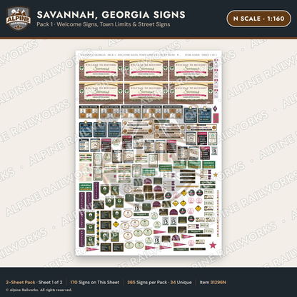 Alpine Railworks 31296N N Scale Savannah GA Signs - Welcome Signs