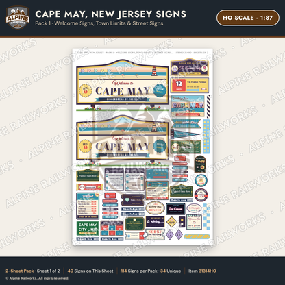 Alpine Railworks 31314HO HO Scale Cape May NJ Signs - Welcome Signs