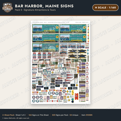 Alpine Railworks 31336N N Scale Bar Harbor ME Signs - Attractions