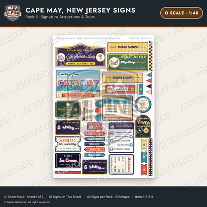 Alpine Railworks 31318O O Scale Cape May NJ Signs - Attractions