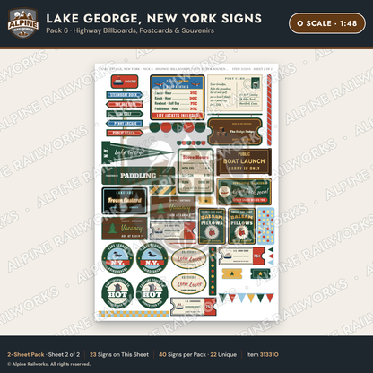 Alpine Railworks 31331O O Scale Lake George NY Signs - Billboards