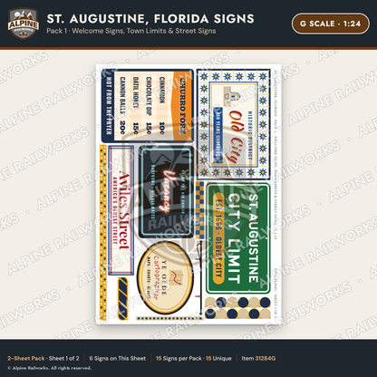 Alpine Railworks 31284G G Scale St. Augustine FL Signs - Welcome Signs