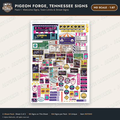 Alpine Railworks 31272HO HO Scale Pigeon Forge TN Signs - Welcome