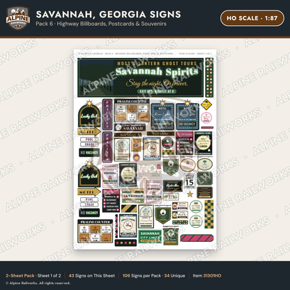 Alpine Railworks 31301HO HO Scale Savannah GA Signs - Billboards