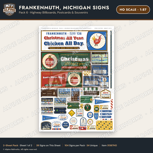 Alpine Railworks 31367HO HO Scale Frankenmuth MI Signs - Billboards