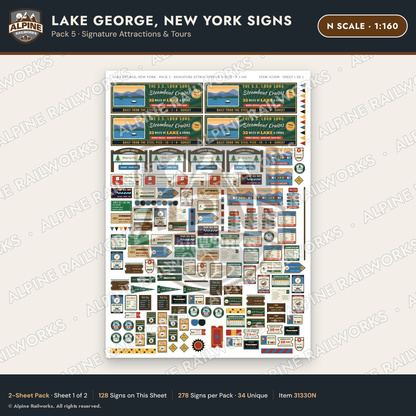 Alpine Railworks 31330N N Scale Lake George NY Signs - Attractions