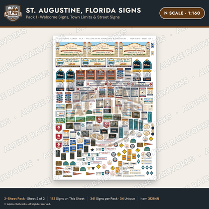 Alpine Railworks 31284N N Scale St. Augustine FL Signs - Welcome Signs