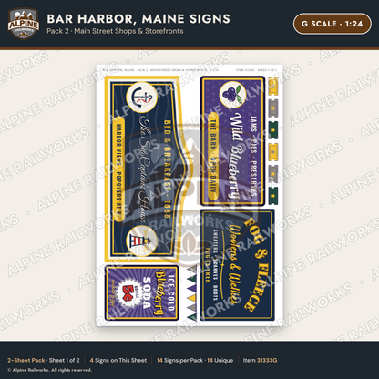 Alpine Railworks 31333G G Scale Bar Harbor ME Signs - Shops