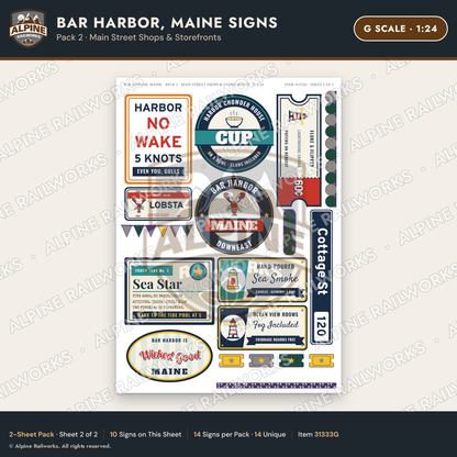 Alpine Railworks 31333G G Scale Bar Harbor ME Signs - Shops