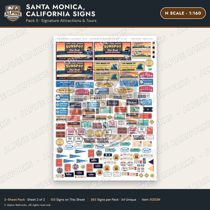 Alpine Railworks 31252N N Scale Santa Monica CA Signs - Attractions