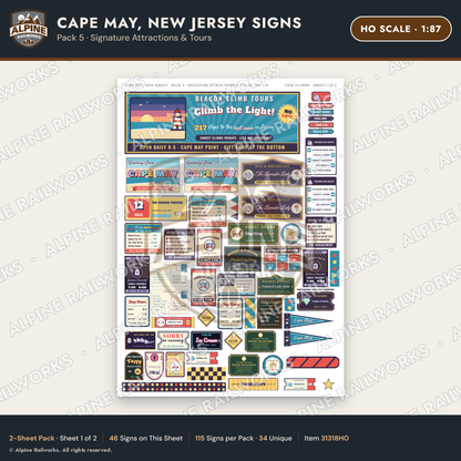 Alpine Railworks 31318HO HO Scale Cape May NJ Signs - Attractions
