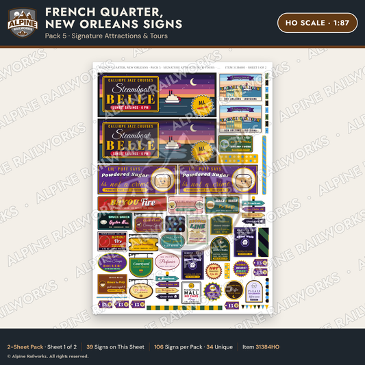 Alpine Railworks 31384HO HO Scale French Quarter Signs - Attractions