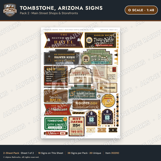 Alpine Railworks 31231O O Scale Tombstone AZ Signs - Main Street Shops