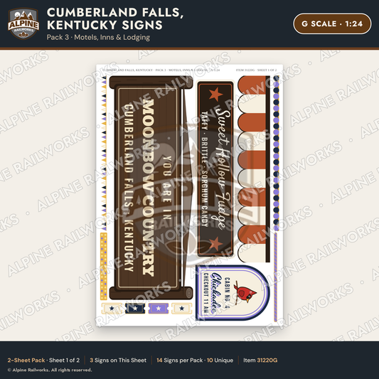 Alpine Railworks 31220G G Scale Cumberland Falls Signs - Motels & Inns