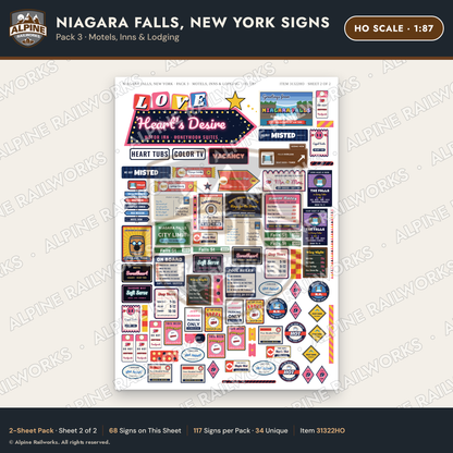 Alpine Railworks 31322HO HO Scale Niagara Falls NY Signs - Motels
