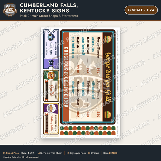 Alpine Railworks 31219G G Scale Cumberland Falls Signs - Shops