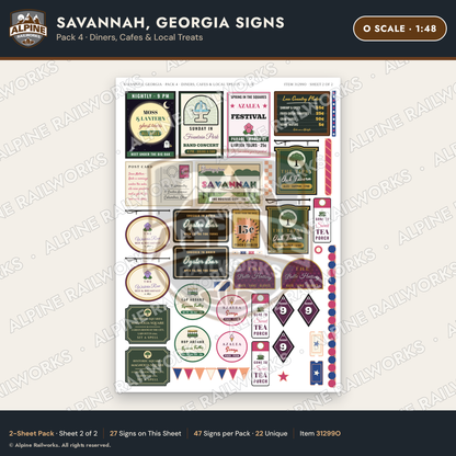 Alpine Railworks 31299O O Scale Savannah GA Signs - Diners & Cafes