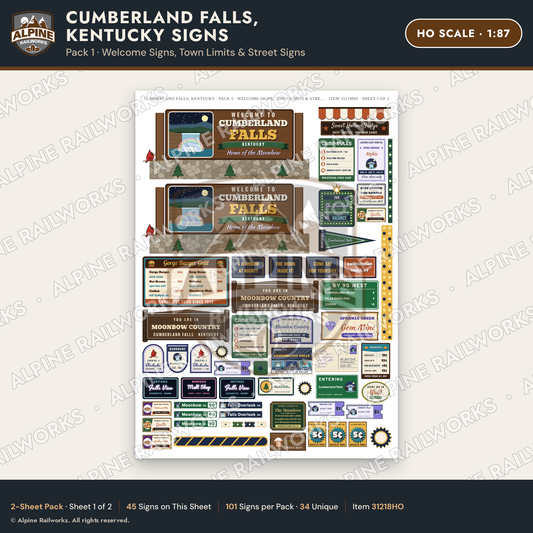 Alpine Railworks 31218HO HO Scale Cumberland Falls Signs - Welcome