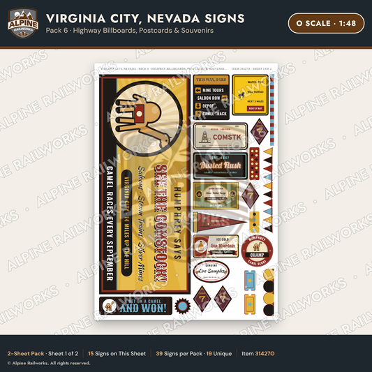 Alpine Railworks 31427O O Scale Virginia City NV Signs - Billboards