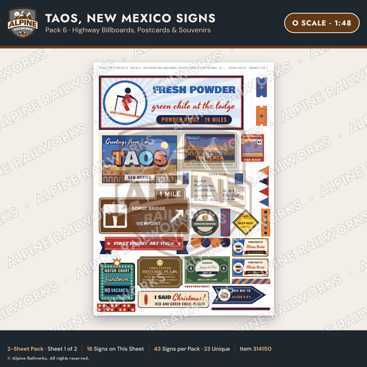 Alpine Railworks 31415O O Scale Taos NM Signs - Billboards & Postcards