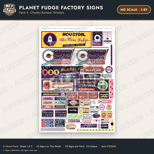 Alpine Railworks 31215HO HO Scale Fudge Factory Signs - Stickers