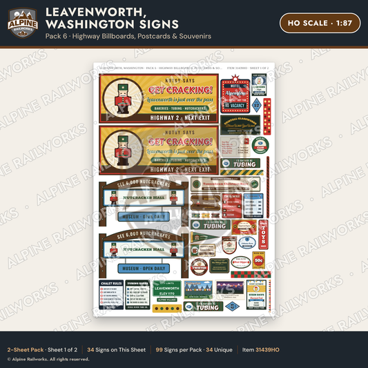 Alpine Railworks 31439HO HO Scale Leavenworth WA Signs - Billboards