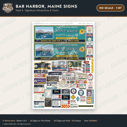Alpine Railworks 31336HO HO Scale Bar Harbor ME Signs - Attractions
