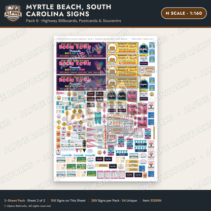 Alpine Railworks 31295N N Scale Myrtle Beach SC Signs - Billboards
