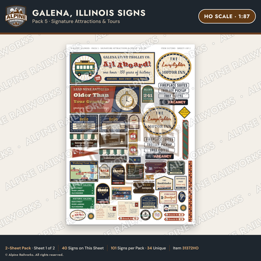 Alpine Railworks 31372HO HO Scale Galena IL Signs - Attractions