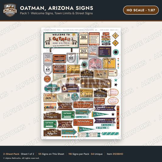 Alpine Railworks 31236HO HO Scale Oatman AZ Signs - Welcome Signs